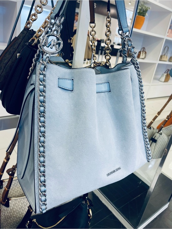 Michael Kors Handbags - Michael Kors Mina Lg Suede Chain Shoulder Bag Pale Ocean Blue Leather NWT